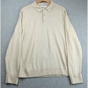 Banana Republic 100% Merino Wool Polo Sweater Mens Medium Beige Button Old Money